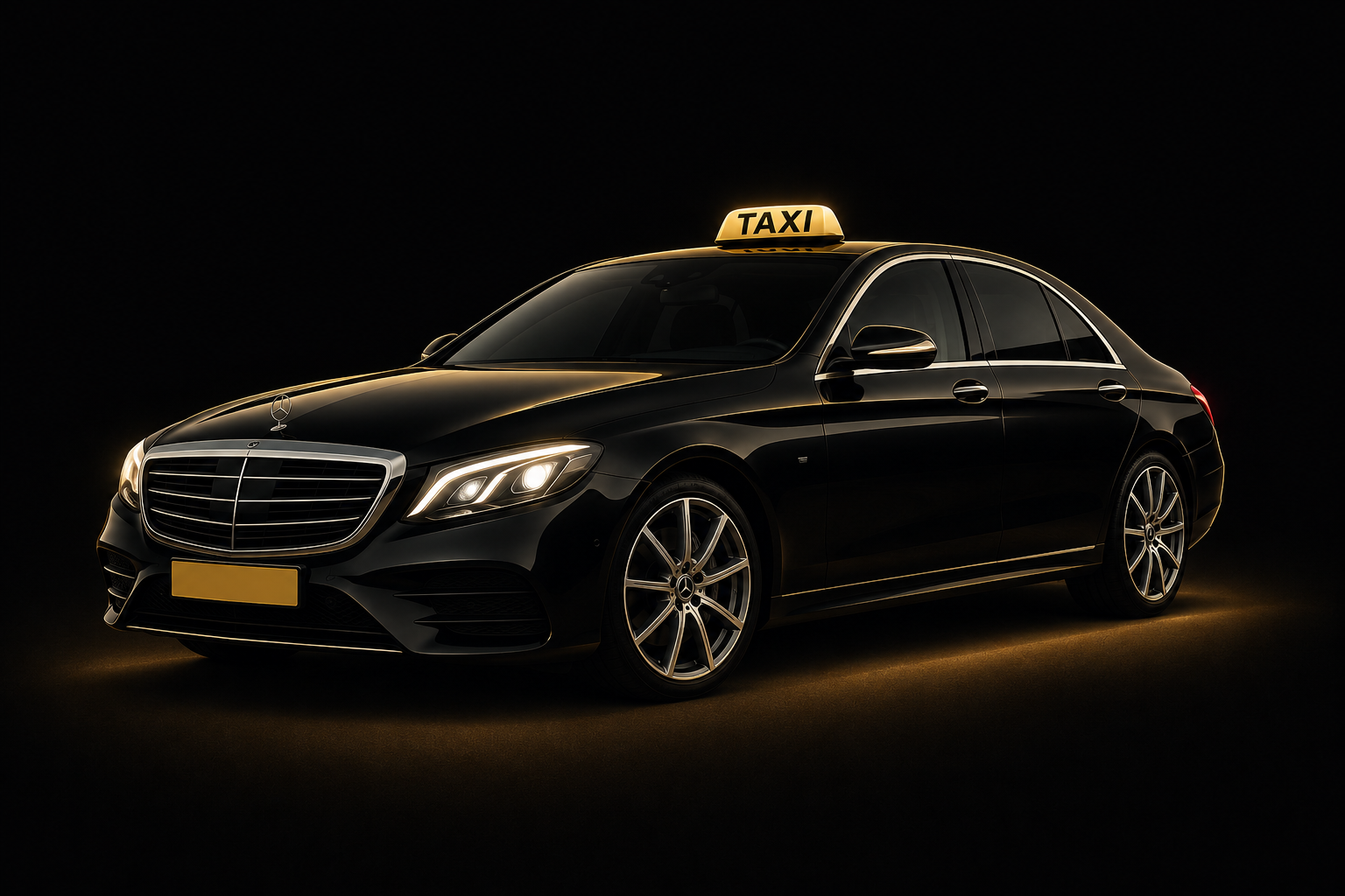 Zwarte Mercedes S-klasse taxi